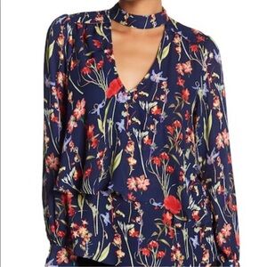 Parker | Poppy print floral choker long sleeve Blouse Sz M